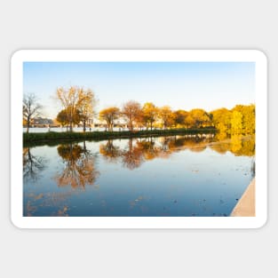 Charles River and city beyond Storrow Lagoon landscape Sticker